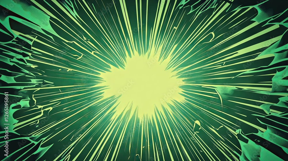 Obraz premium Vibrant Green Comic-Style Background with Thunderbolts for High-Impact Dialog or Text