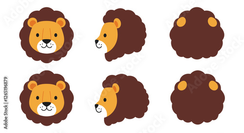 The image transitions from a front view to a side profile of a lion character.