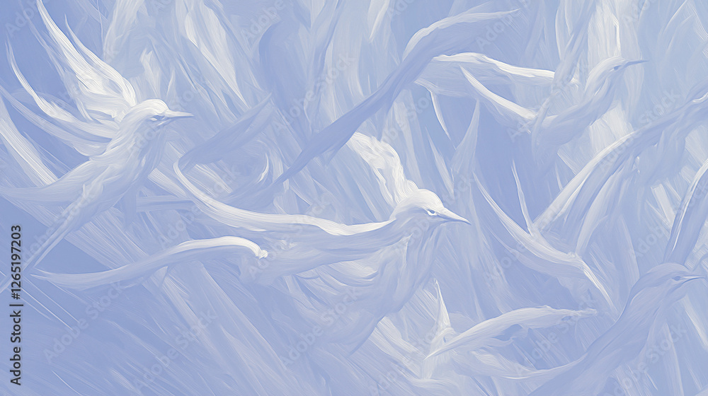 Obraz premium Pastel birds flying, abstract sky, serene, art print