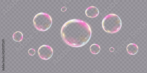 Soap bubbles on a white background, painted in watercolor. PNG
