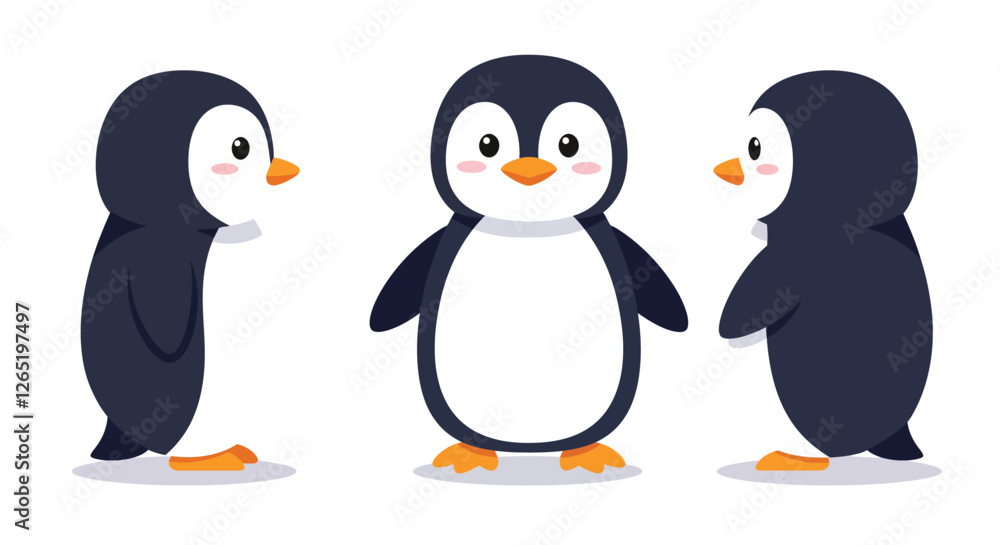 Fototapeta premium The penguin transitions from a side view to a front view and then to a different side view.