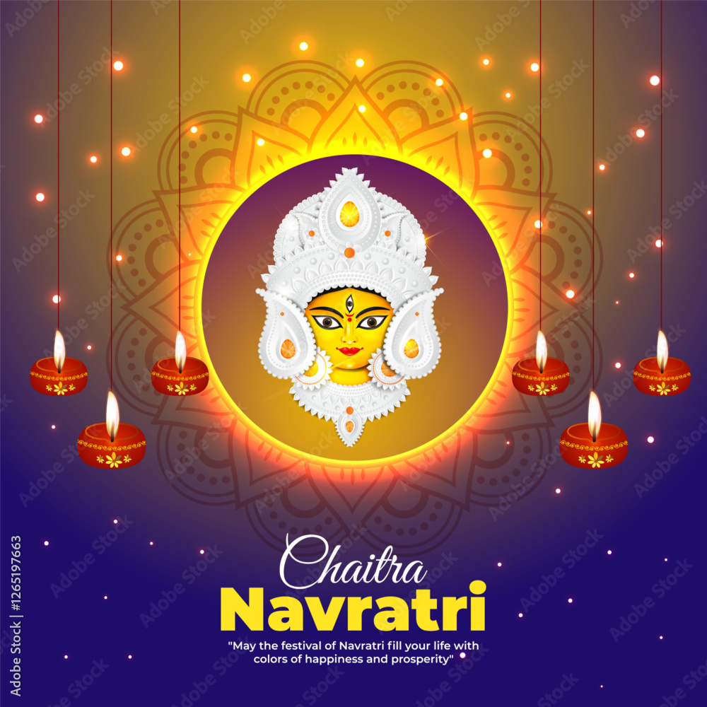 Fototapeta premium Vector illustration of Chaitra Navratri social media template