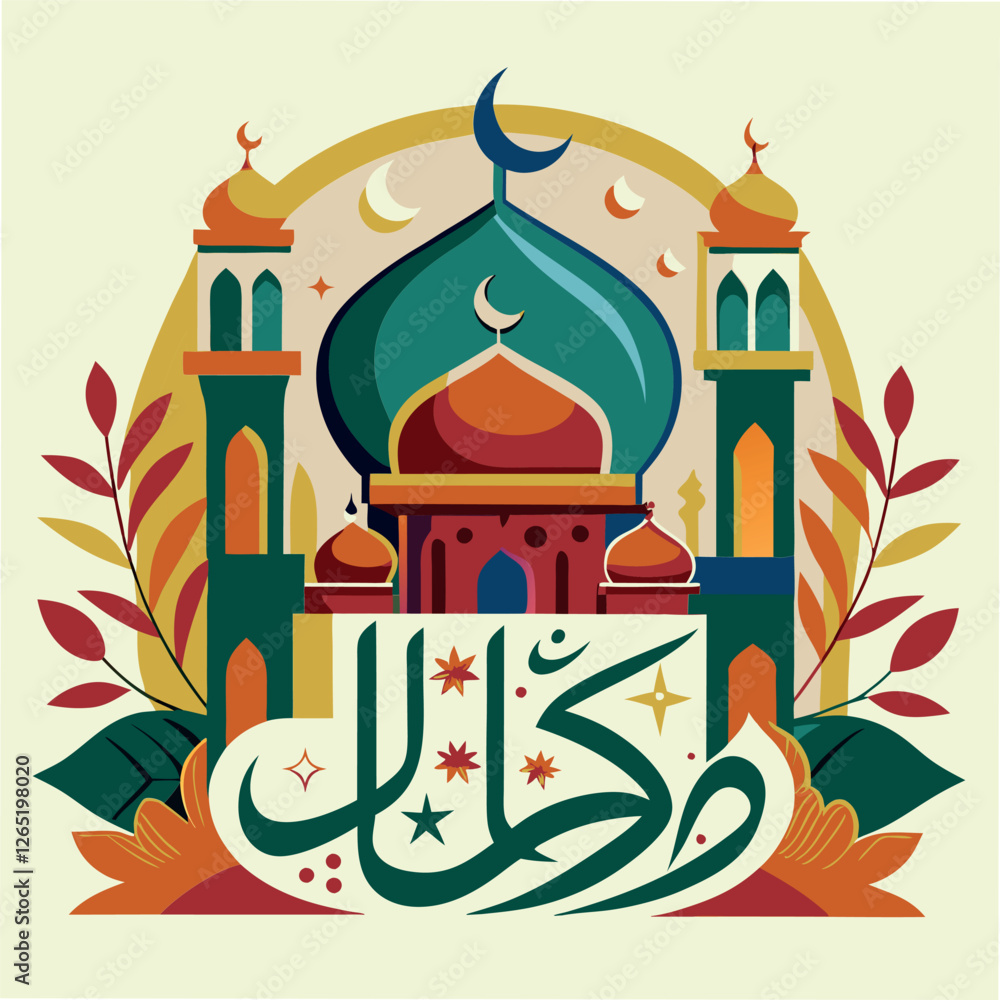 Fototapeta premium Ramadan & Eid Mubarak Greeting Cards vector illustration 