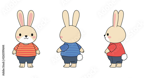 The rabbit character changes outfits and poses between the first and second frame.