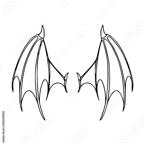 a black and white drawing of a devil wings