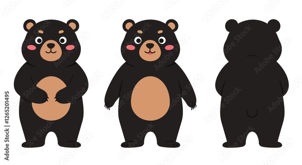 The bear character changes from a smiling front view to a neutral side view, showcasing different angles. The bear character changes from a smiling front view to a neutral side view, showcasing different angles.