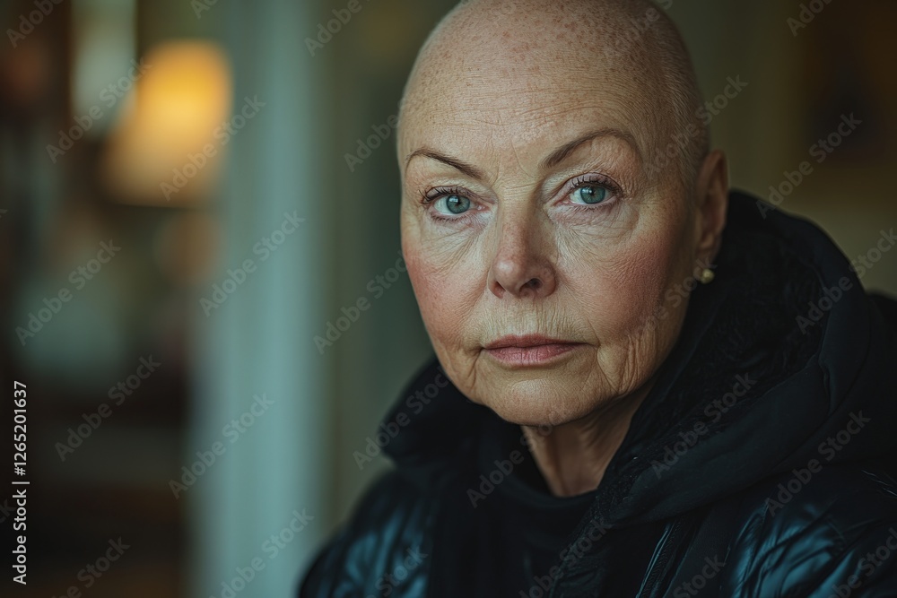 Mature woman with a calm expression gazing thoughtfully indoors during afternoon light Mature woman with a calm expression gazing thoughtfully indoors during afternoon light