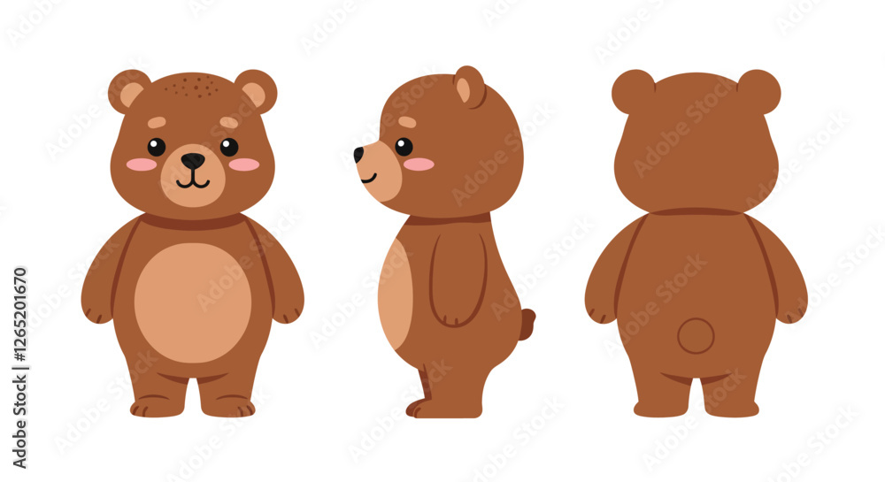 The bear transforms from a front view to side and back views, displaying its adorable features. The bear transforms from a front view to side and back views, displaying its adorable features.