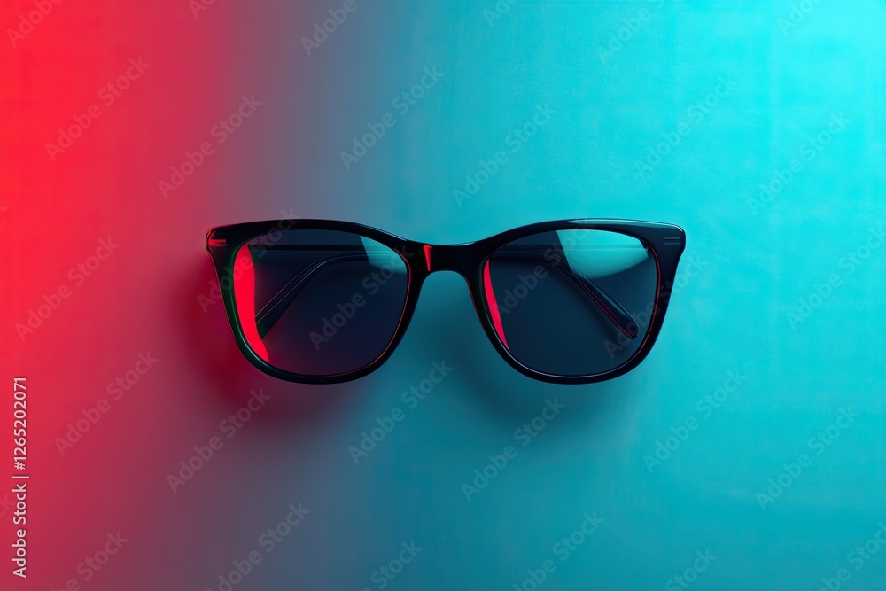 Isolated red and blue plastic color eye glasses on a background, perfect for a photo template in display, advertising sign, or web banner Isolated red and blue plastic color eye glasses on a background, perfect for a photo template in display, advertising sign, or web banner