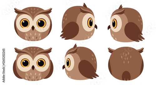 The first frame shows a front view, while the second frame reveals a side profile of the owl.