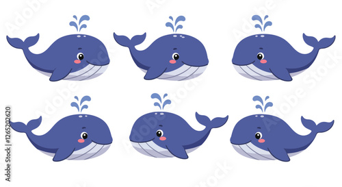 The first frame shows a whale swimming, while the second frame depicts it playfully spouting water.