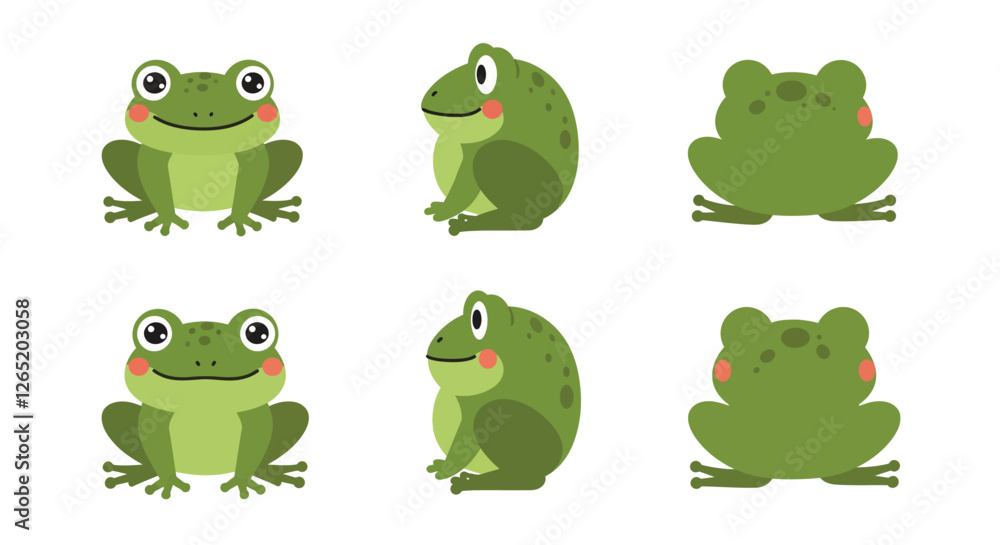 Fototapeta premium The first frame shows a happy frog, while the second depicts a curious frog looking sideways.