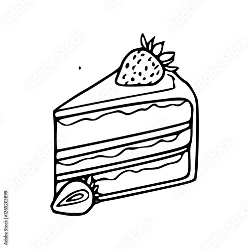 a black and white drawing of a piece of cute cake for coloring pages