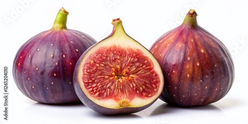 Three Fresh Figs Isolated on White Background - Perfect for Food Photography and Design