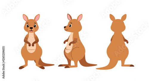 The kangaroo character transitions from front to side view, highlighting its playful nature and features.