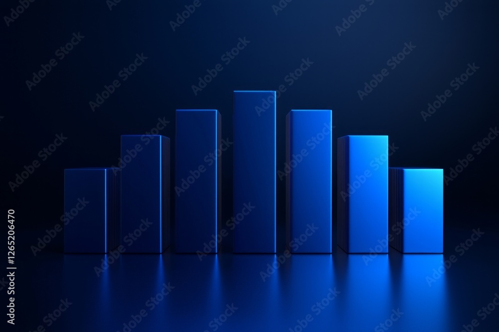 3D render of an abstract blue bar graph, simple dark background, minimalistic design 3D render of an abstract blue bar graph, simple dark background, minimalistic design