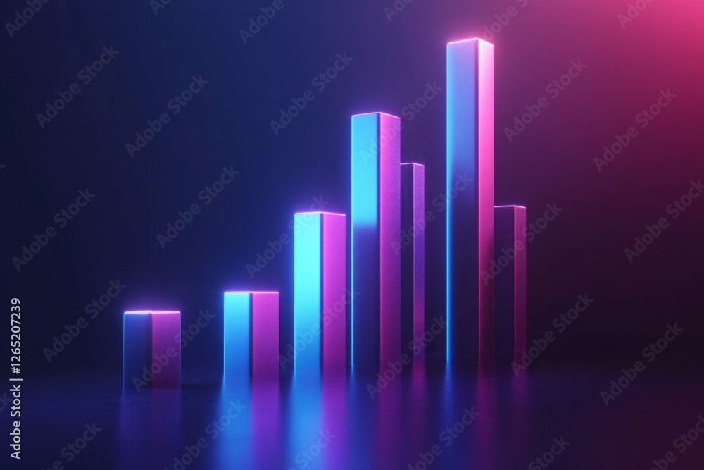 3D render of an abstract blue bar graph, simple dark background, minimalistic design 3D render of an abstract blue bar graph, simple dark background, minimalistic design