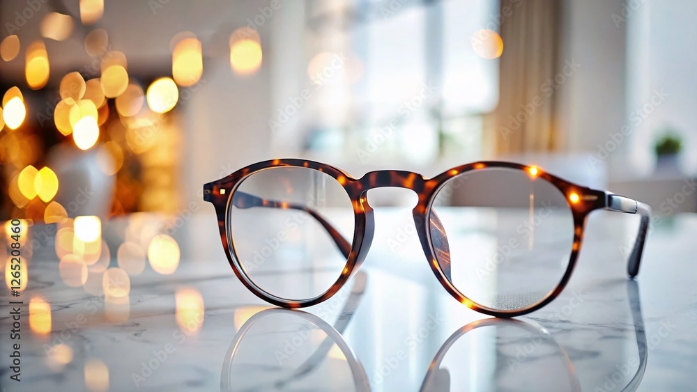 Tortoiseshell Glasses on Marble Table - Bright Room Bokeh Photography Tortoiseshell Glasses on Marble Table - Bright Room Bokeh Photography
