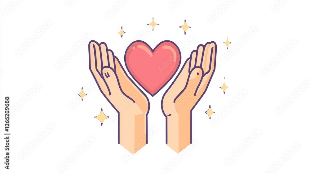 Caring icon with a hand giving a red heart, symbolizing charity, kindness, generosity. Colored outline icon representing donation, support, humanitarian aid in a simple modern vector illustration Caring icon with a hand giving a red heart, symbolizing charity, kindness, generosity. Colored outline icon representing donation, support, humanitarian aid in a simple modern vector illustration