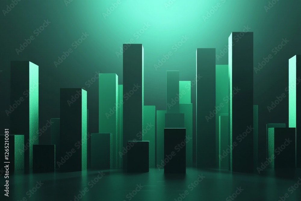 3D render of an abstract green bar graph, simple dark background, minimalistic design 3D render of an abstract green bar graph, simple dark background, minimalistic design