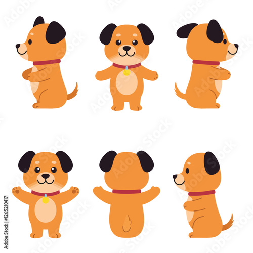The character changes from standing to sitting, displaying various playful expressions and poses throughout the frames.
