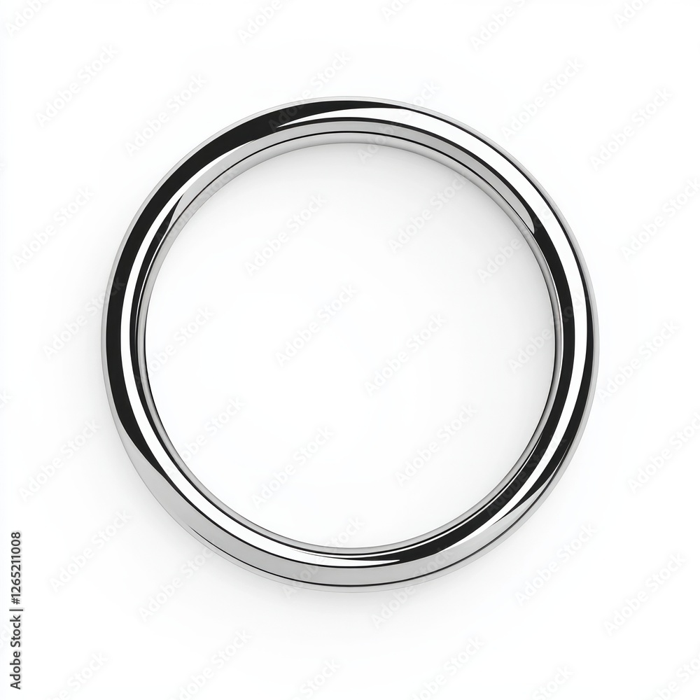 Minimalist circular metal hoop with reflective surface and white background Minimalist circular metal hoop with reflective surface and white background