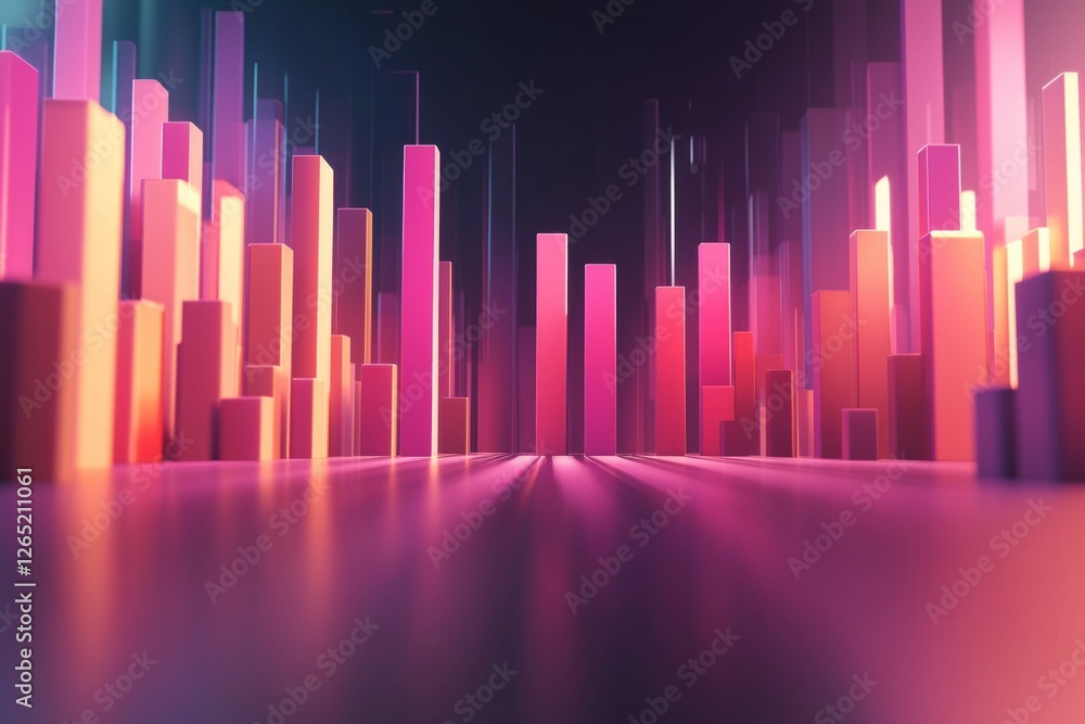 3D render of an abstract pink bar graph, simple dark background, minimalistic design 3D render of an abstract pink bar graph, simple dark background, minimalistic design