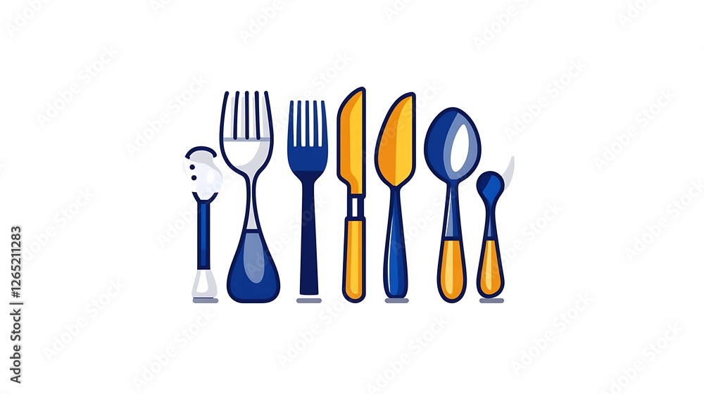 Blue and Gold Flatware Set: A Delightful Vector Illustration AI Generated Blue and Gold Flatware Set: A Delightful Vector Illustration AI Generated