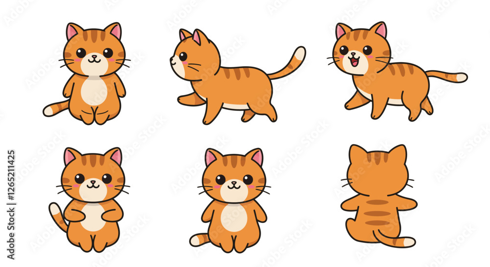 The cat transitions from sitting to playful walking, showcasing lively expressions and movements in each frame. The cat transitions from sitting to playful walking, showcasing lively expressions and movements in each frame.