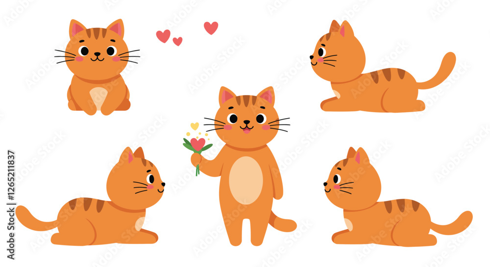 Obraz premium The first cat is playful and curious, while the second cat expresses love and affection by holding a flower.
