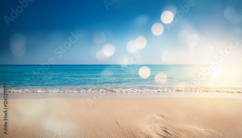 seascape abstract beach background blur bokeh light of calm sea and sky focus on sand foreground photo