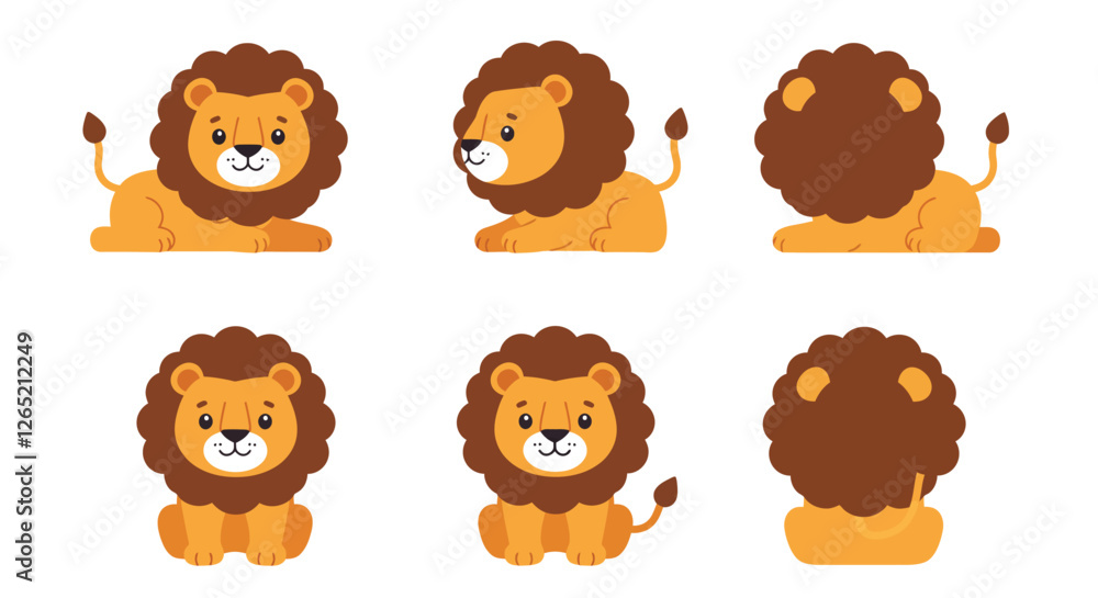 Obraz premium The lion transitions from a playful pose to a relaxed position, showcasing its adorable features and colors.