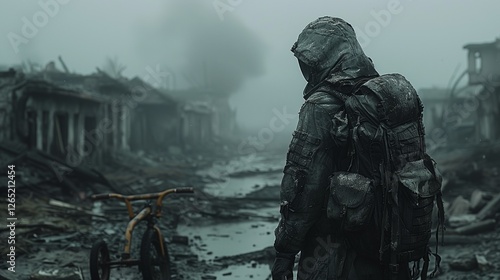 image of a man returning to a city destroyed after the war