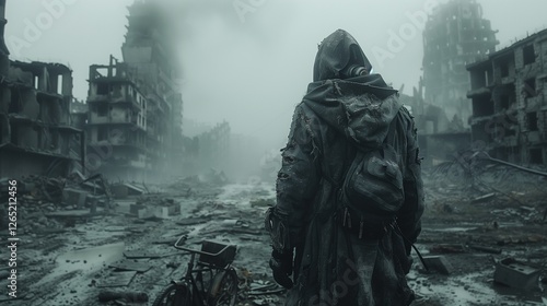 image of a man returning to a city destroyed after the war