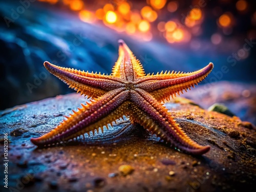 Upside-Down Dead Sea Star on Dark Rock with Bokeh Background - Stock Photo photo