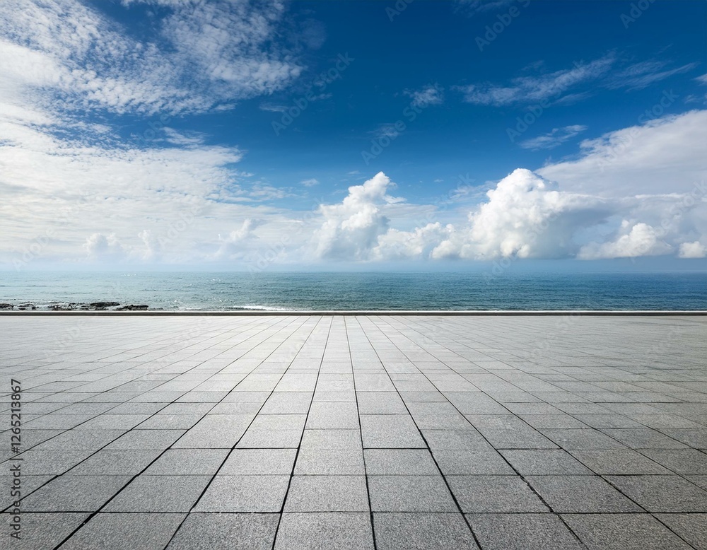 empty square floor and coastline with white sky clouds background empty square floor and coastline with white sky clouds background