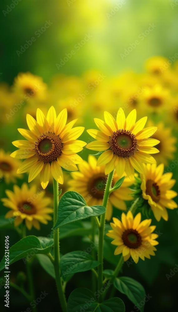 Sunflowers facing the direction of the warm sunlight, direction, green background Sunflowers facing the direction of the warm sunlight, direction, green background