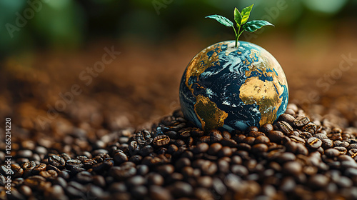 Earth sprout on coffee beans, sustainable agriculture, growth