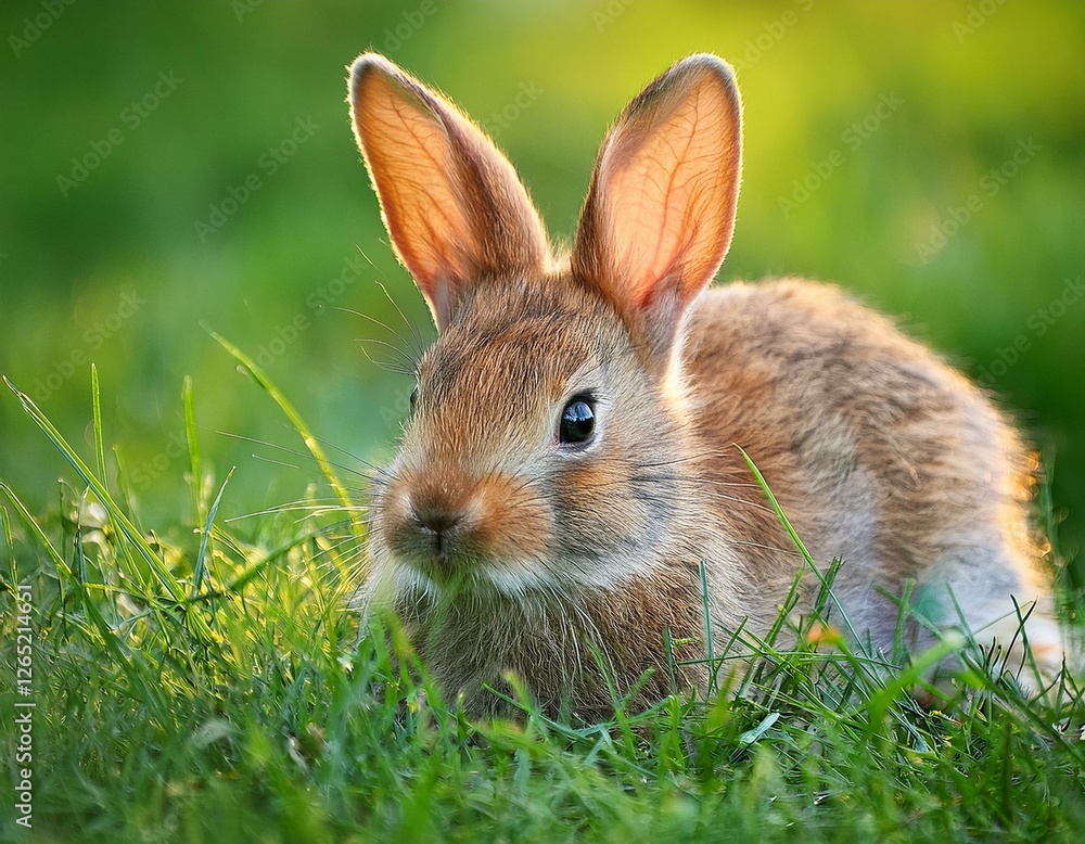 a young rabbit nestles quietly in vibrant green grass a young rabbit nestles quietly in vibrant green grass