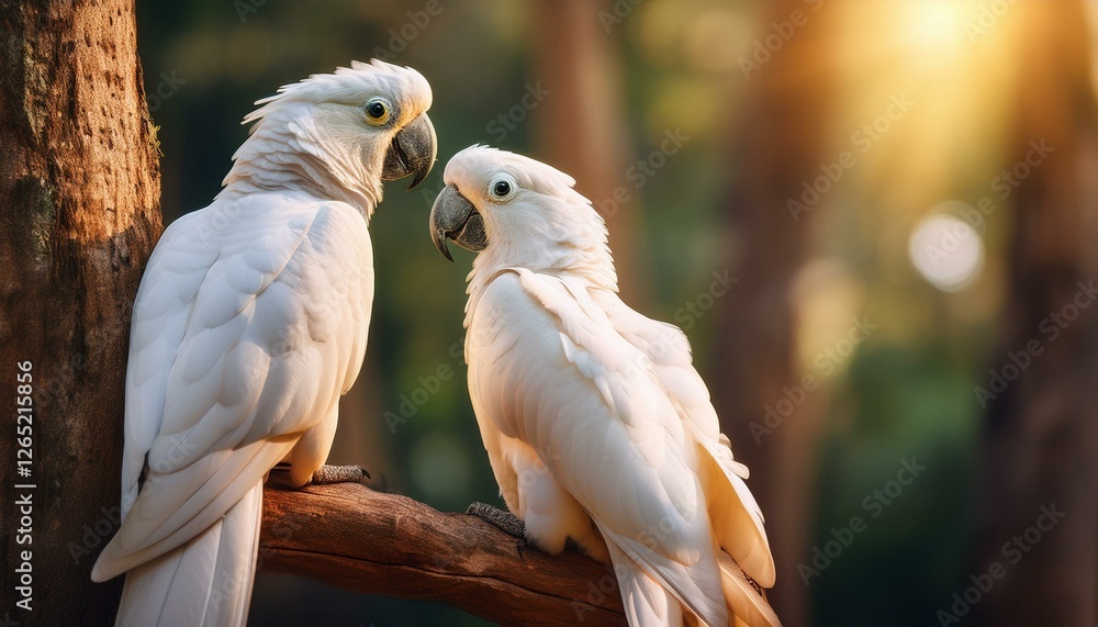 Loros macho y hembra sobre un arbol mirando el bosque Loros macho y hembra sobre un arbol mirando el bosque