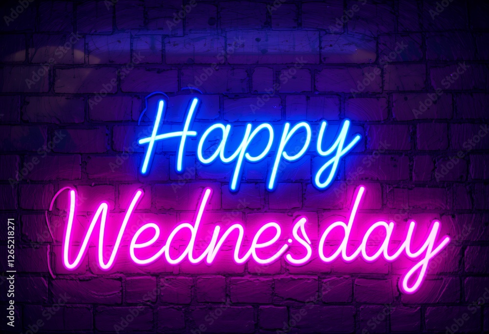 Radiant Neon: Celebrating a Luminous and Joyful Wednesday on a Brick Wall Radiant Neon: Celebrating a Luminous and Joyful Wednesday on a Brick Wall