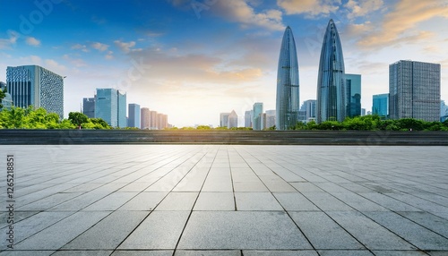 empty square floor with modern city buildings scenery in shenzhen china outdoor city background