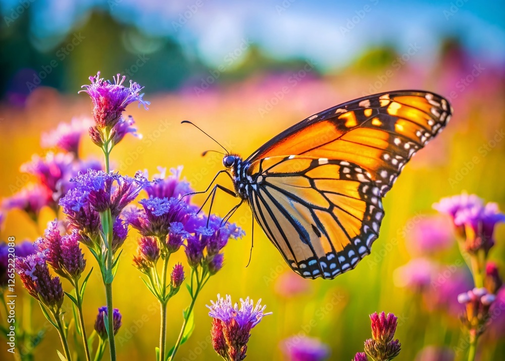 Fototapeta premium Vibrant Butterfly on a Wildflower, Spring Meadow Landscape