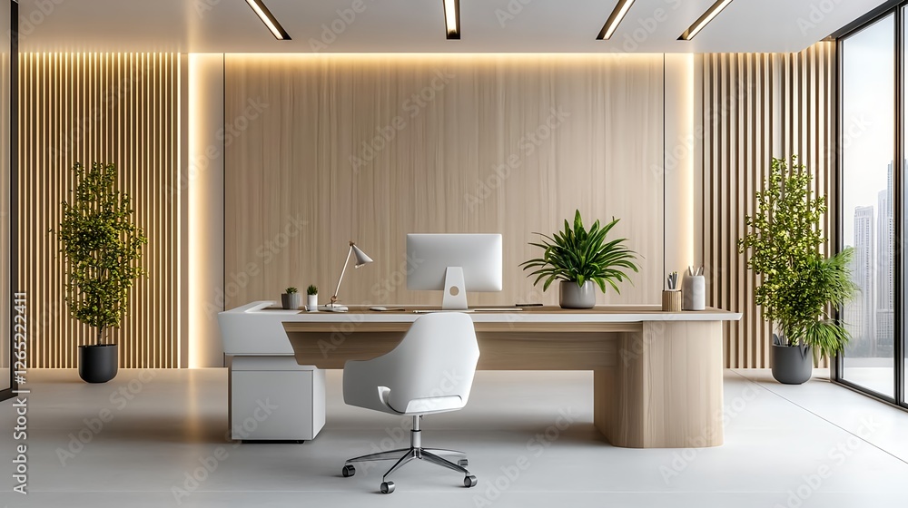 Fototapeta premium Modern Minimalist Office Desk Design - Minimalism