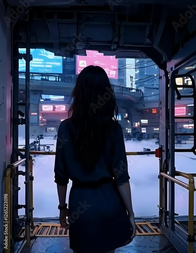 Cyberpunk Girl in the Laundromat: Neon Lights & Retro Future