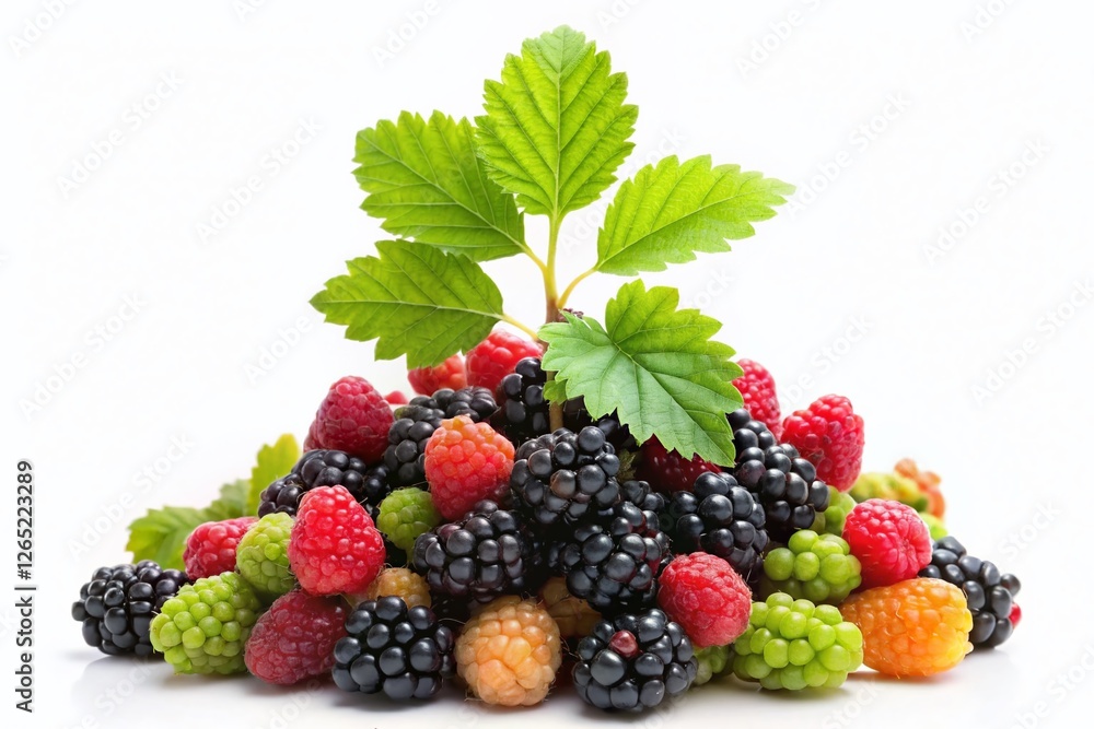 Vibrant Close-up of Raspberries and Blackberries on White Vibrant Close-up of Raspberries and Blackberries on White