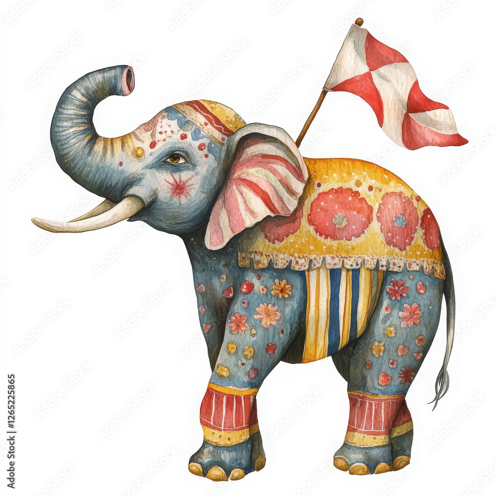 Fototapeta premium Illustration painted elephant looks happy