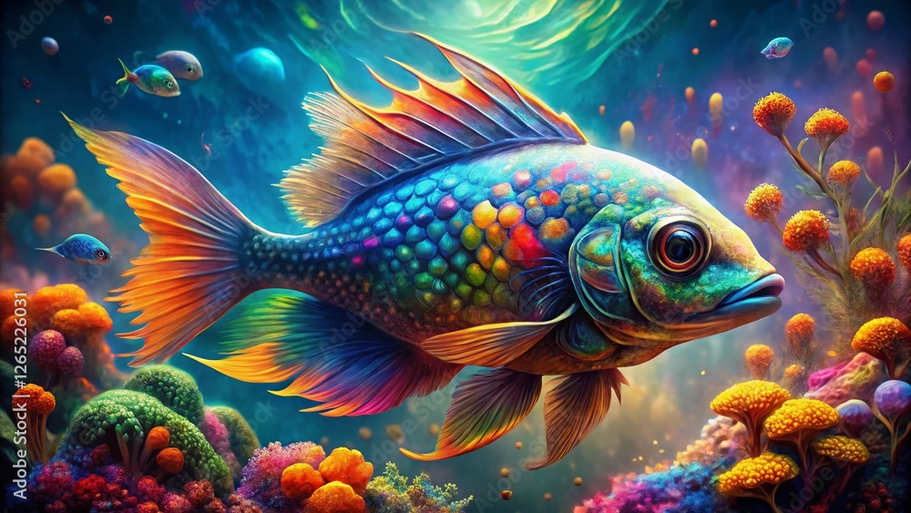 Vibrant Fish Double Exposure: Surreal Underwater Art, Colorful Aquatic Life Stock Photo Vibrant Fish Double Exposure: Surreal Underwater Art, Colorful Aquatic Life Stock Photo
