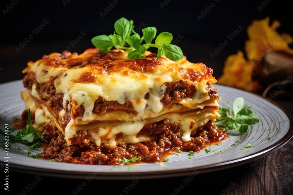 Tasty homemade Italian lasagna with bolognese and béchamel sauce Parmesan cheese Tasty homemade Italian lasagna with bolognese and béchamel sauce Parmesan cheese