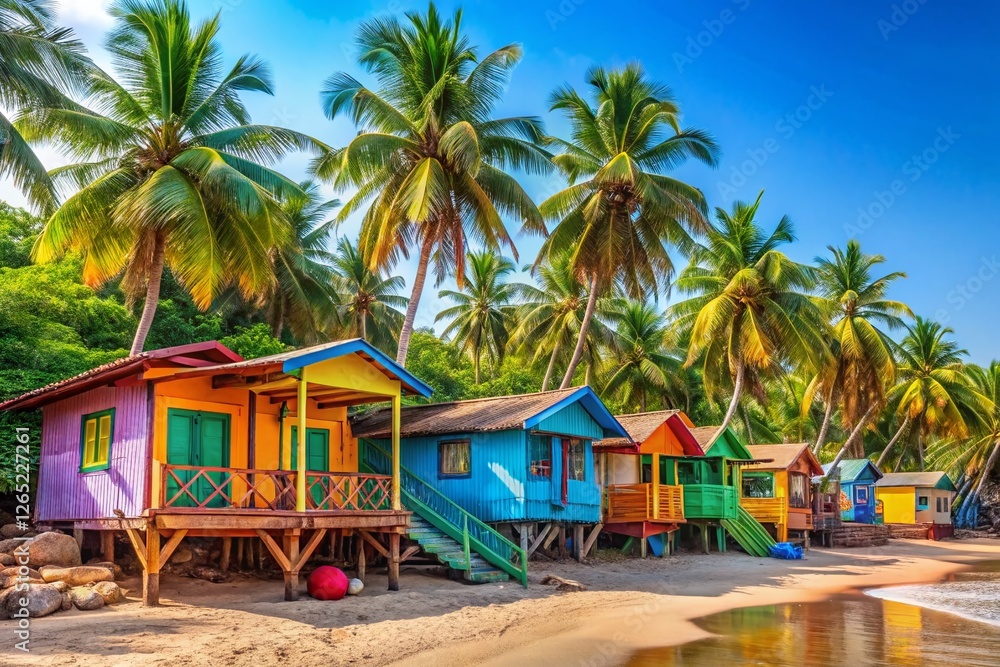 Fototapeta premium Vibrant Goa Bungalow Beach Portrait: Colorful Indian Coastal Home